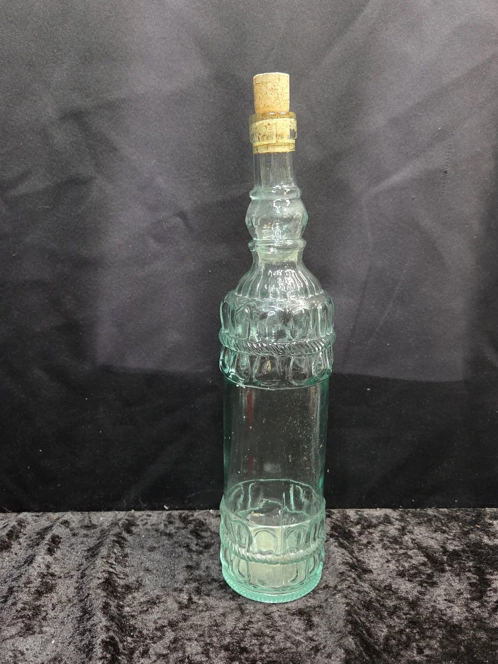 Ornate Green Glass Decorative Bottle Decanter 13 3/4